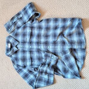 Columbia Flannel Shirt L Button Up Long Sleeve Blue Plaid Two Pocket